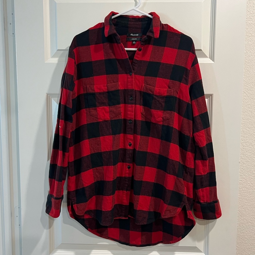 Vintage Madewell Oversized Red and Black Plaid Button-Up Shirt